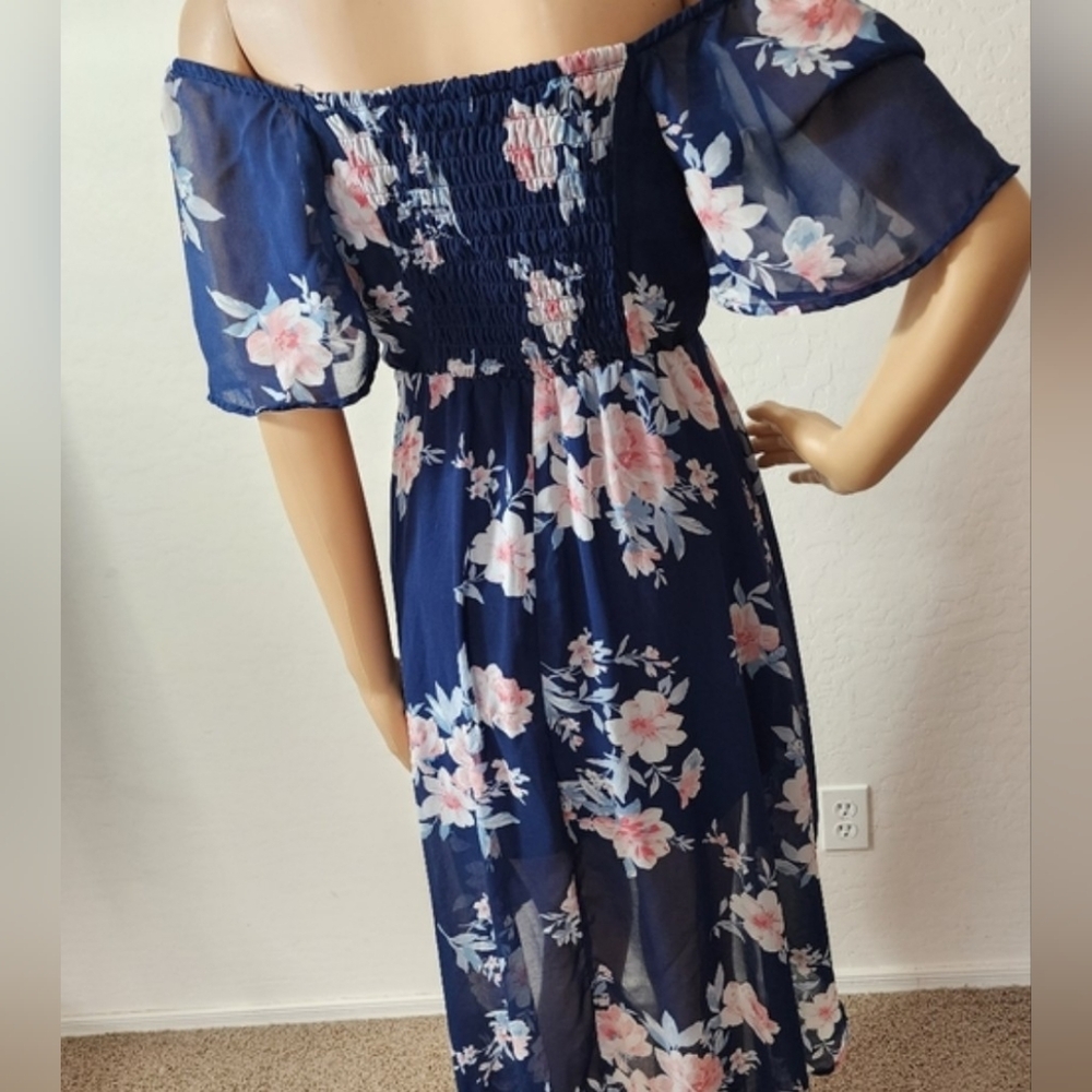 Lily Rose Navy and Pink Floral High Low Dress